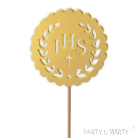topper z pleksy komunia sw ihs listki zloty 23 5 cm