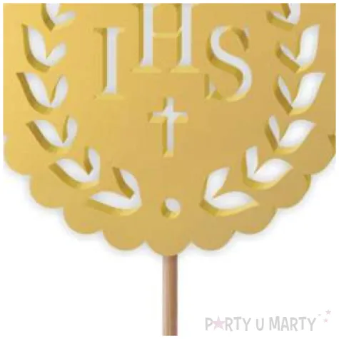 topper z pleksy komunia sw ihs listki zloty 23 5 cm