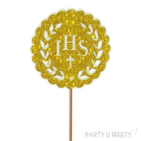 topper z pleksy komunia sw ihs listki zloty brokat 23 5 cm