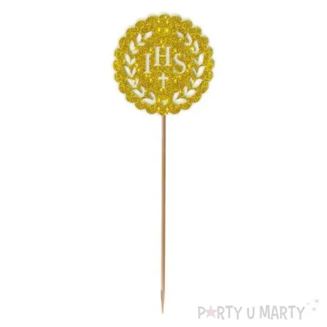 topper z pleksy komunia sw ihs listki zloty brokat 23 5 cm