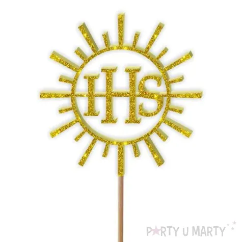 topper z pleksy komunia sw ihs promienie zloty brokat 24 cm