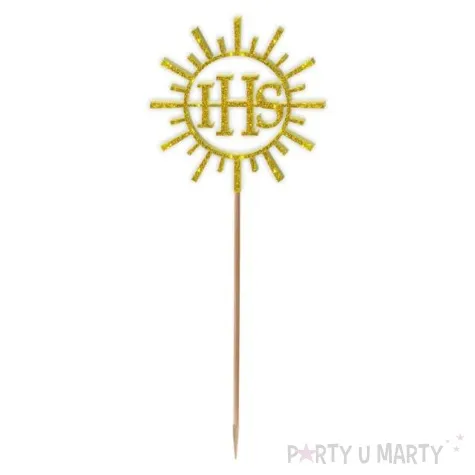 topper z pleksy komunia sw ihs promienie zloty brokat 24 cm