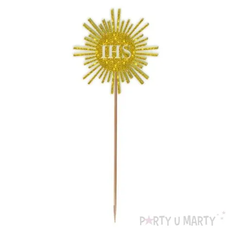 topper z pleksy komunia sw ihs promyki zloty brokat 24 cm