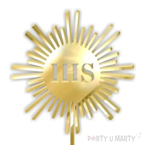 topper z pleksy komunia sw ihs promyki zloty lustrzany 24 cm