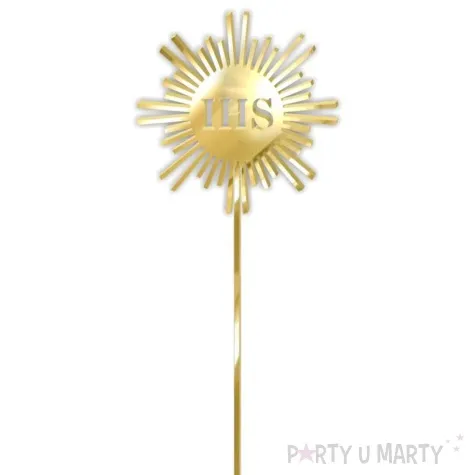 topper z pleksy komunia sw ihs promyki zloty lustrzany 24 cm