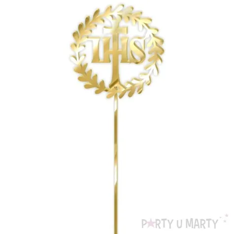 topper z pleksy komunia sw ihs wieniec zloty lustrzany 24 cm