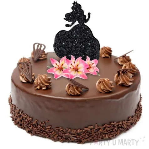 topper z pleksy ksiezniczka czarny brokat 8 5x18 cm