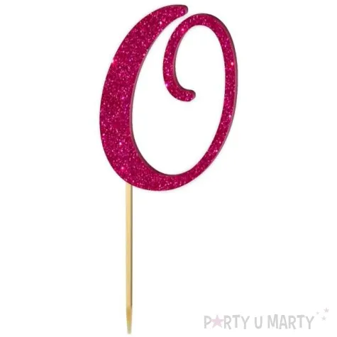 topper z pleksy liczba 0 rozowy brokat 18 cm