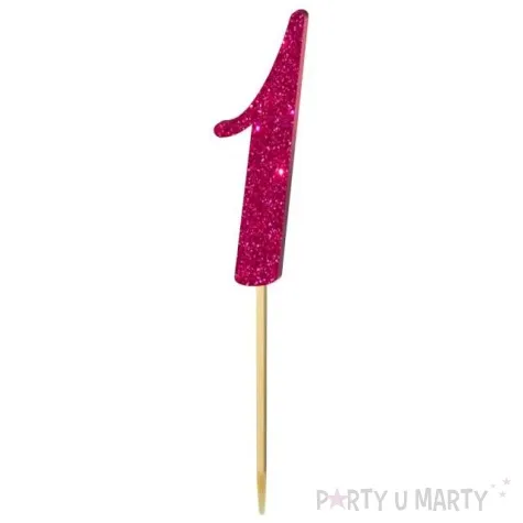 topper z pleksy liczba 1 rozowy brokat 18 cm