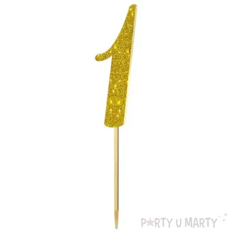 topper z pleksy liczba 1 zloty brokat 18 cm