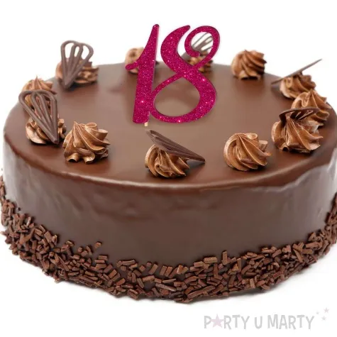 topper z pleksy liczba 18 rozowy brokat 18 cm