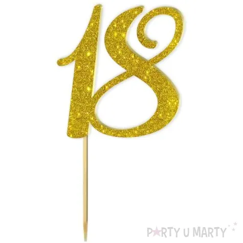 topper z pleksy liczba 18 zloty brokat 18 cm