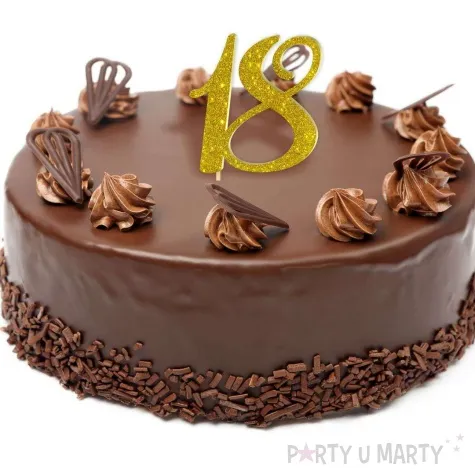 topper z pleksy liczba 18 zloty brokat 18 cm