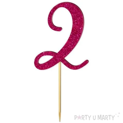 topper z pleksy liczba 2 rozowy brokat 18 cm