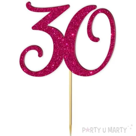 topper z pleksy liczba 30 rozowy brokat 18 cm