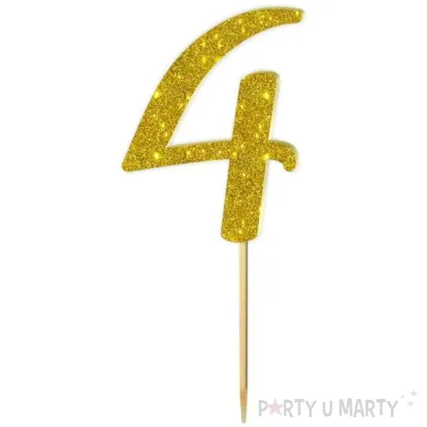 topper z pleksy liczba 4 zloty brokat 18 cm