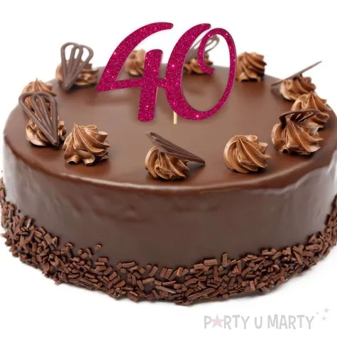 topper z pleksy liczba 40 rozowy brokat 18 cm