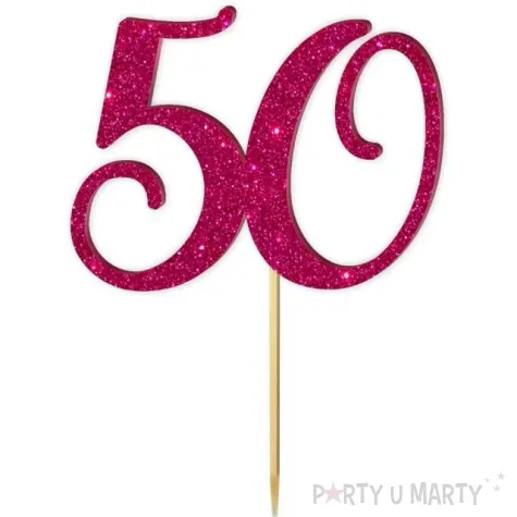 topper z pleksy liczba 50 rozowy brokat 18 cm