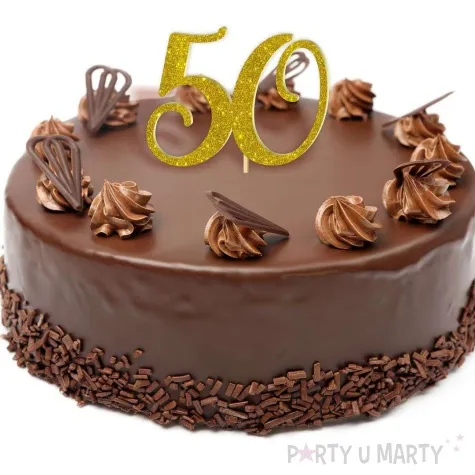 topper z pleksy liczba 50 zloty brokat 18 cm