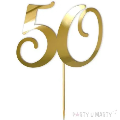 topper z pleksy liczba 50 zloty lustrzany 18 cm