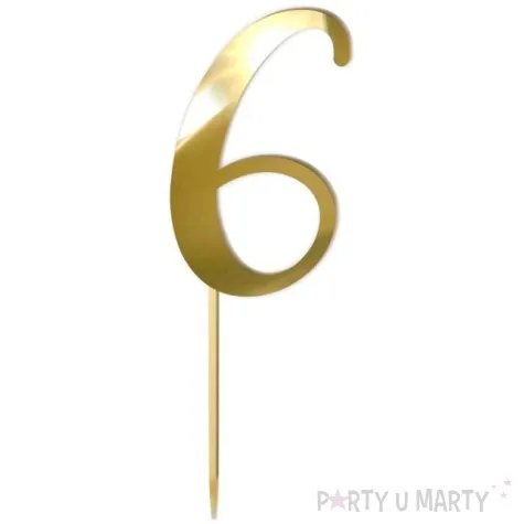 topper z pleksy liczba 6 zloty lustrzany 18 cm
