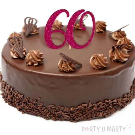 topper z pleksy liczba 60 rozowy brokat 18 cm