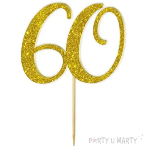 topper z pleksy liczba 60 zloty brokat 18 cm