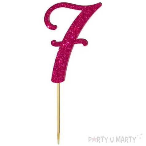 topper z pleksy liczba 7 rozowy brokat 18 cm