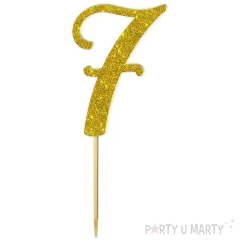 topper z pleksy liczba 7 zloty brokat 18 cm
