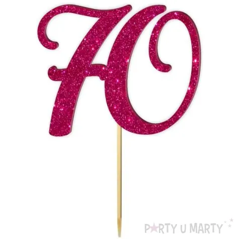 topper z pleksy liczba 70 rozowy brokat 18 cm