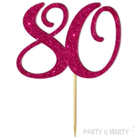 topper z pleksy liczba 80 rozowy brokat 18 cm