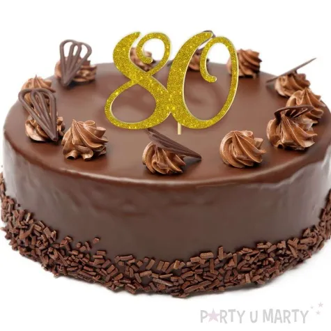 topper z pleksy liczba 80 zloty brokat 18 cm