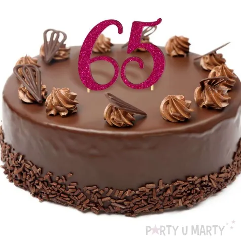 topper z pleksy liczba 9 rozowy brokat 18 cm