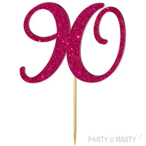 topper z pleksy liczba 90 rozowy brokat 18 cm