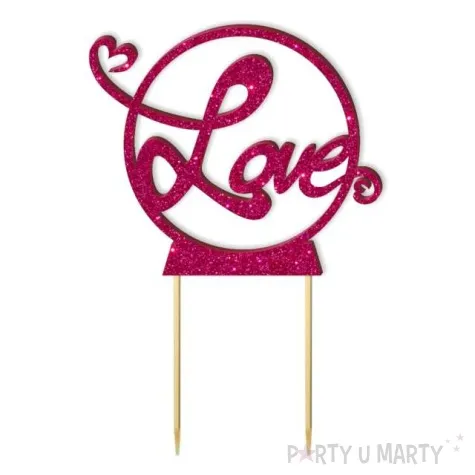 topper z pleksy love rozowy brokat 13 5 x 19 5 cm