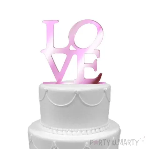 topper z pleksy love rozowy lustrzany 16 cm