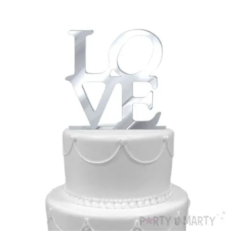 topper z pleksy love srebrny lustrzany 16 cm