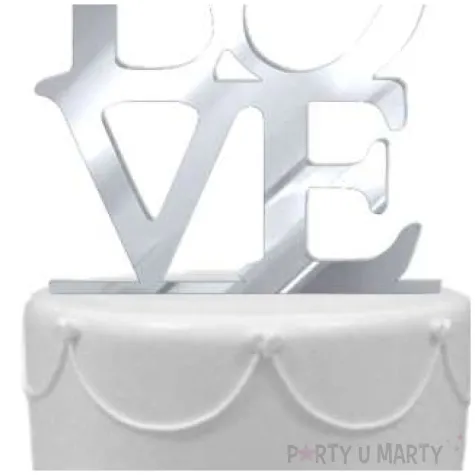 topper z pleksy love srebrny lustrzany 16 cm