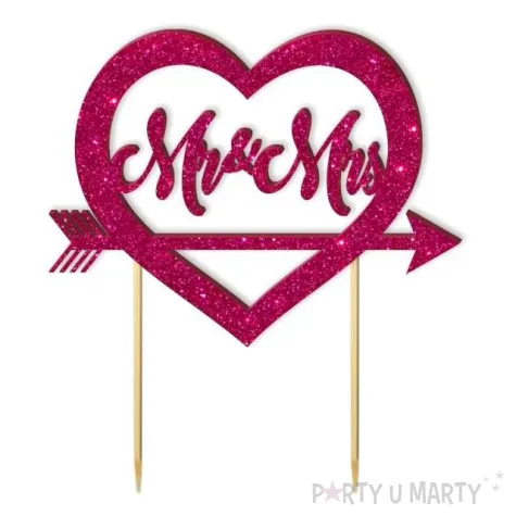 topper z pleksy mr mrs rozowy brokat 15 x 17 cm