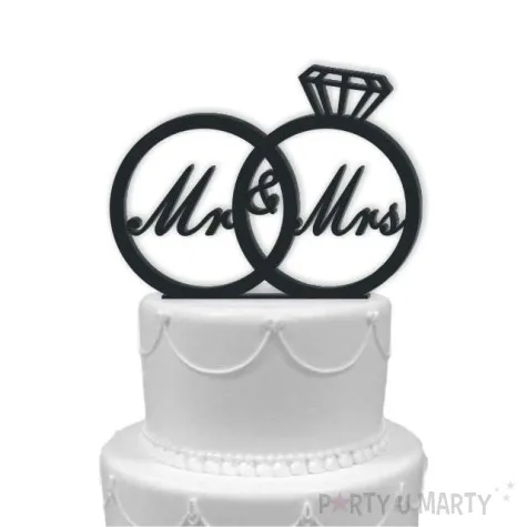 topper z pleksy mr mrs w obraczkach czarna 15 cm