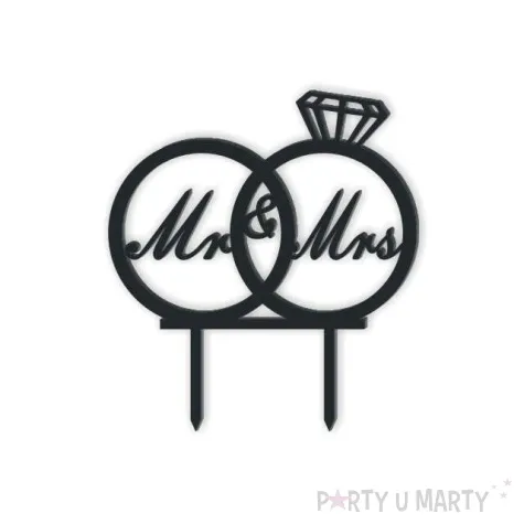 topper z pleksy mr mrs w obraczkach czarna 15 cm