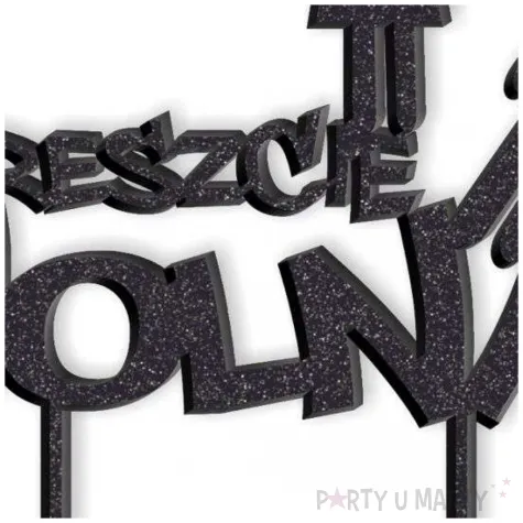 topper z pleksy nareszcie wolna czarny brokat 15 x 16 5 cm