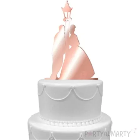 topper z pleksy para mloda i latarnia rose gold lustrzany 15 cm