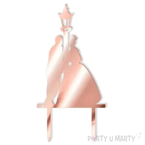 topper z pleksy para mloda i latarnia rose gold lustrzany 15 cm