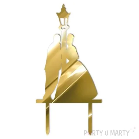 topper z pleksy para mloda i latarnia zloty lustrzany 15 cm