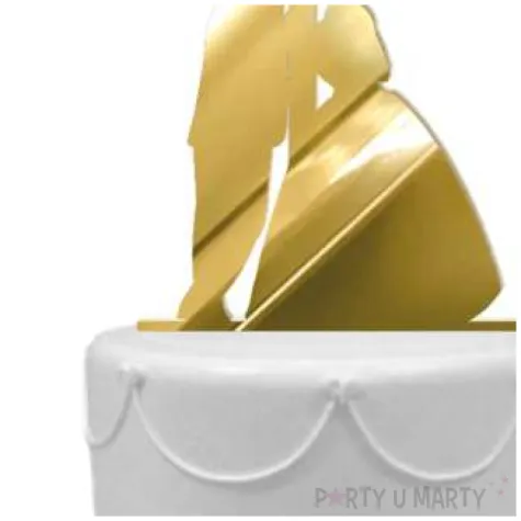 topper z pleksy para mloda i latarnia zloty lustrzany 15 cm