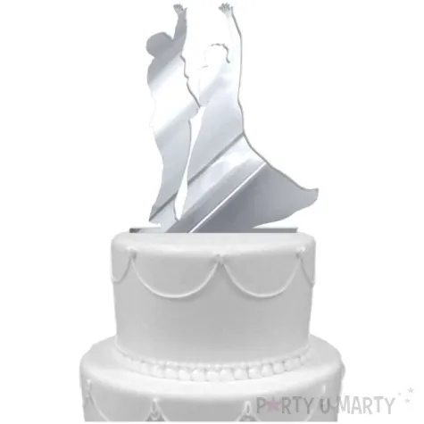 topper z pleksy para mloda na wiwat srebrny lustrzany 14 cm