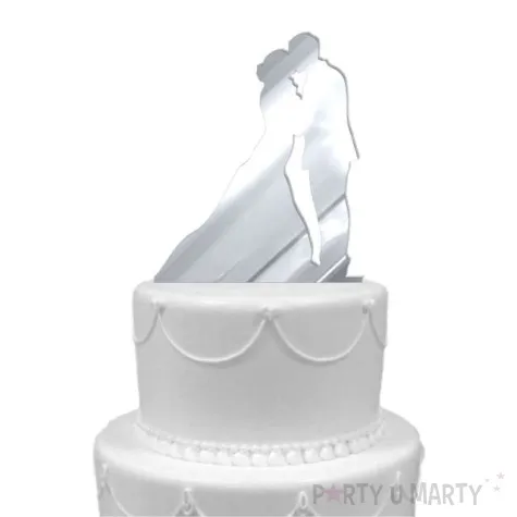 topper z pleksy para mloda pacalunek srebrny lustrzany 12 cm