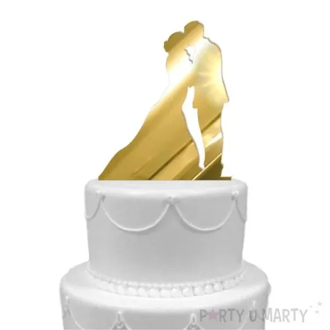 topper z pleksy para mloda pacalunek zloty lustrzany 12 cm