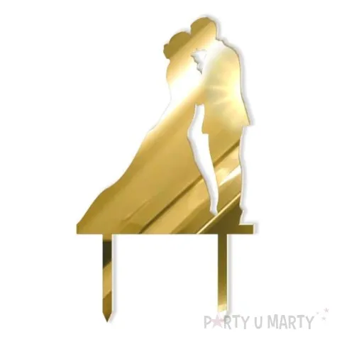 topper z pleksy para mloda pacalunek zloty lustrzany 12 cm